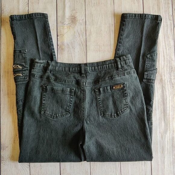 DG2 by Diane Gilman black moto jeans sz 10 - Picture 3 of 10